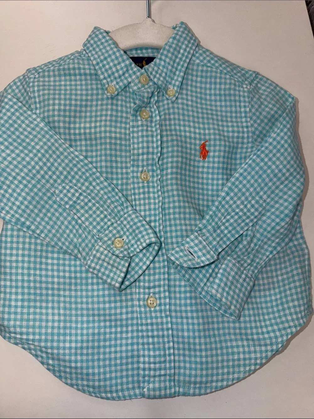 Polo by Ralph Lauren Toddler Aqua Gingham Button-Down Shirt with Orange Pony